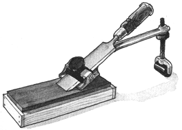 The sharpening angle of chisels and plane irons is especially critical. There are several devices that hold the blades rigidly at angle to make sharpening easier and better.